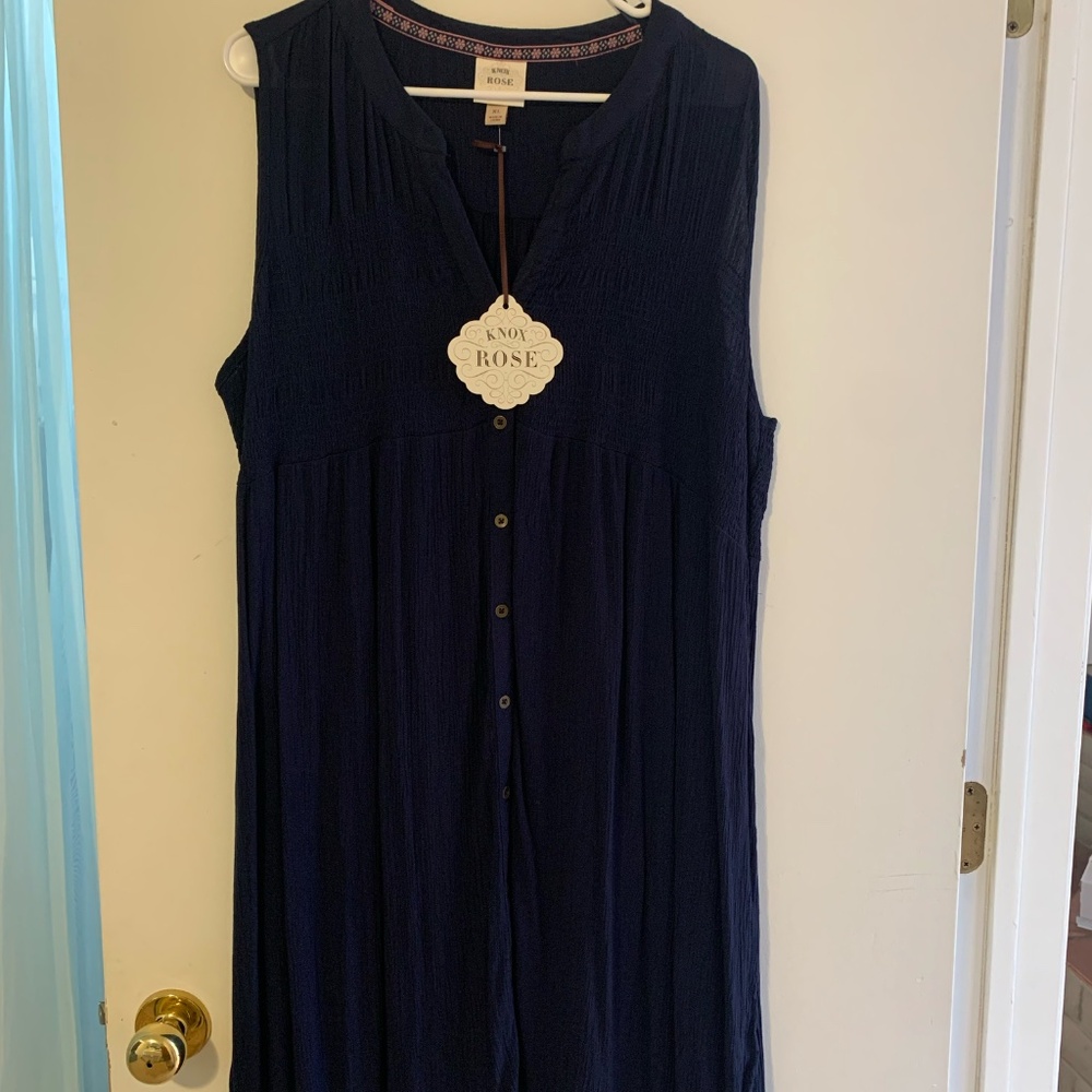 Knox Rose Navy Blue Shirred Bodice Dress/Tunic XL NWT - Picture 3 of 3